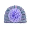 Hårtillbehör härlig blommig virkning stickad född turban hatt höst vinter varm baby för pojke tjej beanie caps pografi propshair