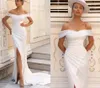 Suknie ślubne białe / z kości słoniowej Sexy Off Shoulder Sweep Sukienka Bridal Sukienka Wysoka Split Satyna Syrenka Suknie Ślubne Plus Size Vestidos de Noiva