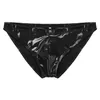 Sous-vêtements pour hommes en cuir verni slips Lingerie taille basse solide aspect humide sous-vêtements sous-vêtement discothèque pôle danse Costume vêtements de nuit ClubwearU