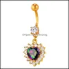 Belly Chains Crystal Heart Shape Women Body Yellow Gold/Sier Color Navel Piercing Jewelry Whole Button Ring Db352 Dro Bdesybag Dhmto