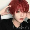 Fashion 12" Short Straight with Bangs Male Boy Synthetic Red Wigs for Women Men Cosplay Anime Costume Daily Party Wig 220622