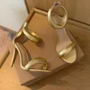 Gold Rom Sandals Stiletto Heel Sheep Sheepskin Womens Shoe äkta läder smalt band 10 cm High Heeled Shoes Designer Cover Heel Sandal 35-41 med låda