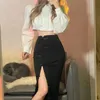 Rijren Renaissance -stijl retro vrouw verbeterde cheongsam rok schijf schijf high taille split chic sexy all match pack hip womanskirts