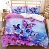 Blue Butterfly Duvet Cover Set Bedding Red Butterflies and Dragonfly Printed Design Boys Girls Queen