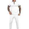 Träningsoveraller för män Höst Herrset Casual Enkel T-shirt Sportoutfit Dragkedja Top Byxor Mode Kortärmad Fitness Jogger Tracksui