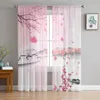 Curtain & Drapes Watercolor Pink Cherry Blossom Ink Tulle Sheer Window Curtains For Living Room Kitchen Children Bedroom Voile Hanging Curta