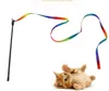 Cat Rainbow Wand Toys Interactive Pet Teaser Catcher Stick Stick String Şerit Bell Charmer Kitten Eğitim Alıştırıcısı 23.6inch 47inch