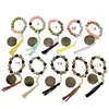 Favor Silicone Wooden Beaded Leopard Wristlet Bracelets PU Leather Tassel Bangle Wood Beads Wristband Key Ring Keychains Wrist Bands Christmas Gift F0526Q21