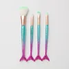 Gradient Mermaid Makeup Brush Set 4 PCS Fishtail Electroplating Gold-Plated Facial Brush Set