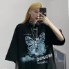 Summer tops Streetwear Print Vintage butterfly drop Korean Black Large Size Harajuku Short Sleeve women T Shirts 220602