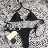 Zwarte badpakken dames bikini metalen logo dames badmode set sexy strappy badpak dames beha