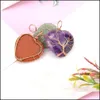 Arts And Crafts Healing Crystal Natural Stone Heart Charms Necklaces Copper Twine Tree Of Life Wire Wrap Pendant Turquoise Sports2010 Dh7Zo