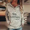 Sudaderas con capucha para mujer, jersey para mujer, blusas superiores, Sudadera con capucha estampada con botones a presión, sudadera cálida con bolsillo de manga larga para mujer