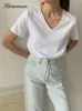 Hirsionsan 100% algodão camiseta de verão feminino de manga curta macia ves femininas de malha curta