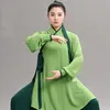 Ethnic Clothing Green Tai Chi Uniform Performance Costumes Silk Linen Martail Arts Clothes Wushu Chinese Warrior Costume Outfit TA20