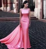 Formale Abendkleider im Meerjungfrau-Stil 2022, rückenfrei, Abendkleider für Damen aus dem Nahen Osten mit Wickeln, wassermelonenrosa Abendkleider