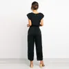 Sommer Frauen Schwarz Plain Overall Mit Gürtel Femme Elegante Ärmellose V-ausschnitt Plissee Body Büro Dame Zipper Overalls