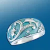 Mariage Blue Dolphin Turtle Band Ring Bague de fiançailles Cadeau d'anniversaire de fête