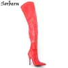 Сорберн красный патентный кожа продажа женская обувь на колене сапоги высокие каблуки пользовательские цвета 2018 женщины полюс танцевальные ботинки новые