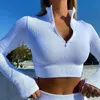 Yoga -outfit naadloze geribbelde set sport voor vrouw lange mouw crop top top hoge taille broek warme workout sportschool pak dames tracksuityoga