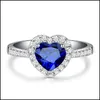 Bandringen sieraden mode sieraden sier-vergulde koningsblauw hartvormige saffier ring gekleurde edelsteen ring drop levering 2021 1LZWA