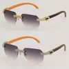 Neue Designer-Sonnenbrille aus Metall mit Mikropavé und Diamantbesatz, randlos, luxuriös, innen schwarz, orangefarbenes Holz, quadratische Sonnenbrille, Outdoor-Design, klassisches Modell, Brille mit goldenem Rahmen