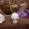 Natural Stone Carving Mushroom Shape Pendant Healing Reiki Crystal Tiger Eye Rose Quartz Amethyst opal Aventurines Necklace For Women Jewelry