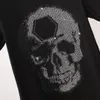 pleinxplein T-shirts pour hommes crânes lettres en métal cuir brodé plein plan tendance de la mode européenne col rond pp chemises blanc et noir