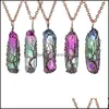 Pendentif Colliers Pendentifs Bijoux Nouvel Arbre De Vie Fil De Cuivre Enveloppé Quartz Druzy Pierre De Roche Guérison 7 Chakra Arc-En-Cadeau1 Drop Delive