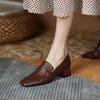 Frauen Kleid Schuhe Frauen Schoenen Mode Echt Leer Loafers Slip-on Lente/herfst Platte Vierkante Teen Dikke Hak handgemaakte Maat 34-40 220607