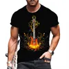 Men's T-Shirts Cotton T-Shirt Men Clothes Summer 2022 European American Fashion O-Neck Short-Sleeve Digital 3D Printed Guitar Tops