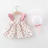 Summer Toddler Girl Dress Clothes Set Baby Beach Dresses Cute Bow Plaid ärmlös Cotton Nyfödd prinsessklänning+Sunhat