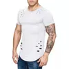 Men's T-Shirts Men T-Shirt Casual Gym Sport Muscle Bodybuilding Fitness Weight Training Solid Top Hole Ripped Cotton T Shirts Male Streetwea