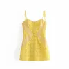 Para amor womens vestido de limão alta cintura bodycon sexy amarelo lace xadrez retalhos coreanos vintage curto mini vestidos de praia