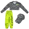 Stage Wear Kids Hip Hop Cleren Girls Fluorescent Green Pants Fashion Tops Street Dance Costume Jazz Performance Outfits Rave BL5916Stage