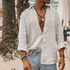 Erkekler Sıradan Gömlek Erkekler Uzun Kollu Düğme Pamuk Keten Gömlek Saf Renk Basit All Maç Yaz Nefes Alabilir rahat Topçılar