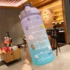 2L de grande capacidade de garrafa de água com marca de tempo gradiente colorido plástico de fitness esportes de fitness esportes de fitness hh22-260