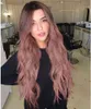 wig female Harajuku purple long curly hair pink big Wavy medium differentiation fiber cover 220816