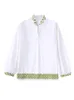 Blouses Femmes Chemises Tops Femmes 2022 Vacances Contraste Broderie Vintage Blouse Top Col V Manches Longues Évents Latéraux Ourlet Élégant Lâche Whi