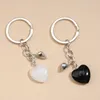 Novo Design Keychain Cristal Natural Quartzo Pedra Coração Chave Chave Botão Magnético Keyring Chaveiro Para Casal Presentes Diy Jóias