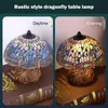 Bordslampor American Style Dragonfly Stained Glass Lamp Art Harts Bedside Retro Bedroom Study vardagsrum Dekor inomhusbelysning Dtable