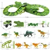 153pcs Dinosaur Электрический железнодорожный автомобиль Трек гоночный набор игрушек Bend Гибкий гоночный трасса Flash Light Car Образовательные игрушки для детей подарок 220507