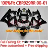 Spuitgietlichaam voor HONDA CBR900 CBR929 CBR 929RR 900RR 900 929 RR CC 00 01 Carrosserie 117No.11 900CC 929CC CBR929RR 00-01 CBR900RR 2000 2001 OEM Kuip wit zwart