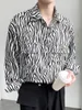Men's Casual Shirts Streetwear Men Hip Hop Black White Zebra Long Sleeve Shirt Beach Full Print Harajuku Fashion Top ClothesMen's