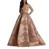 Casual Kleider Erröten Rose Gold Langarm Abend Für Frauen Tragen Spitze Applikationen Kristall Abiye Dubai Kaftan Muslimischen Prom Party kleider