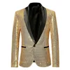 Мужчина блестящий золотой блеск блестящий пиджак пиджак мода Шаул воротник один кнопка костюма Blazer Men Spater Costume Homme 220504
