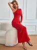 女性のファッションワンショルダーマキシボディコン春夏の女性セクシーなイブニングクラブパーティー220402のための赤いエレガントなドレス