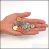 Sewing Notions Tools Apparel Mixed Random Flower Painting Round 2 Holes Vintage Wood Buttons For Diy Scrapbooking Crafts Clothing Accessor