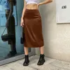 Darlingaga Vintage Brown High Waist Skirt Female Harajuku Satin Long Side Split Ladies Summer s Gothic Clothes W220426