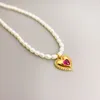 Heart Charm Pendant Necklace Little Pearls Chain Seed Beads Necklaces298h